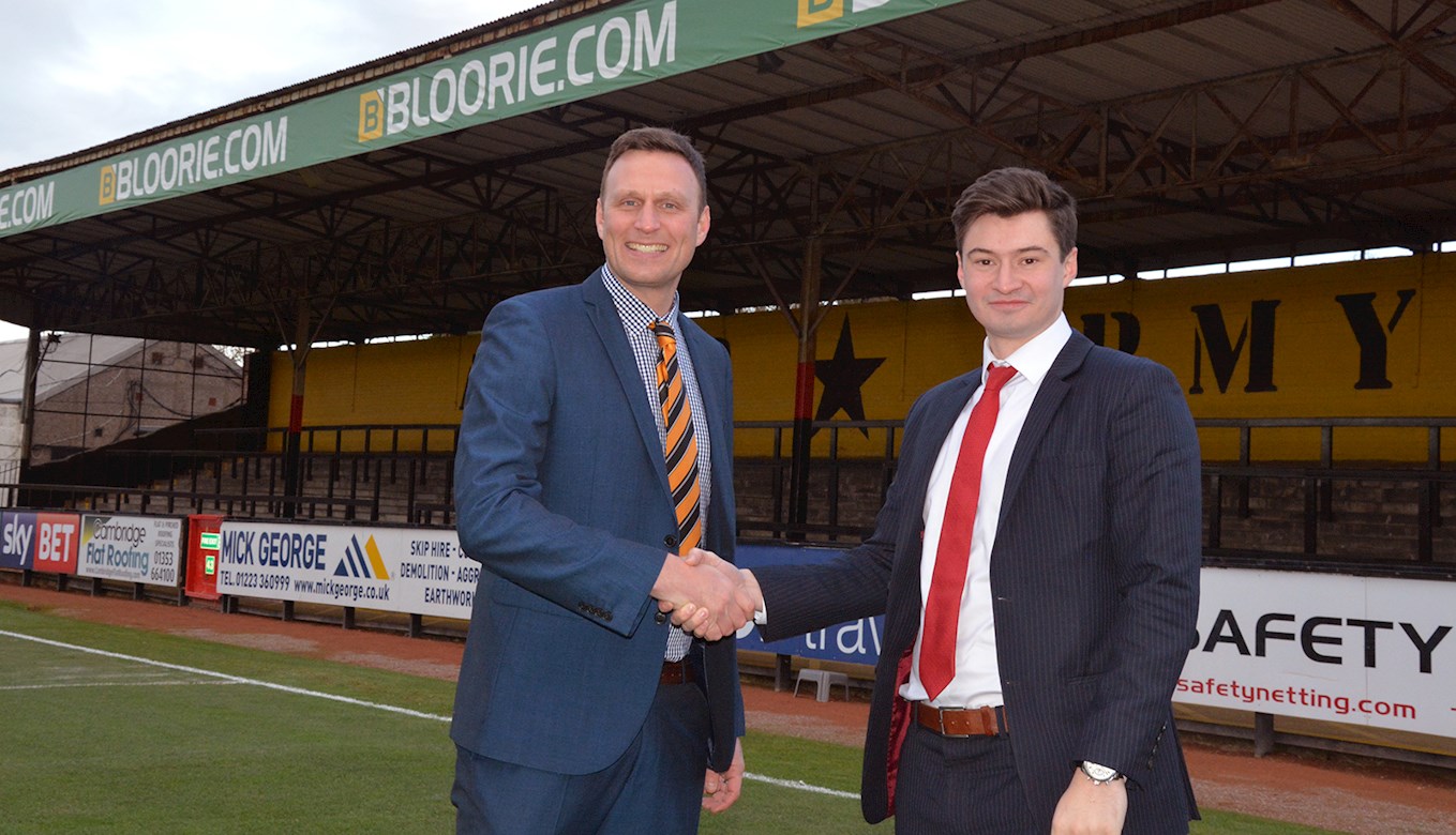 Nick Fairbairn, Cambridge United's Head of Partnerships and James Blair, Sponsorship Manager of Bloor International Enterprises.